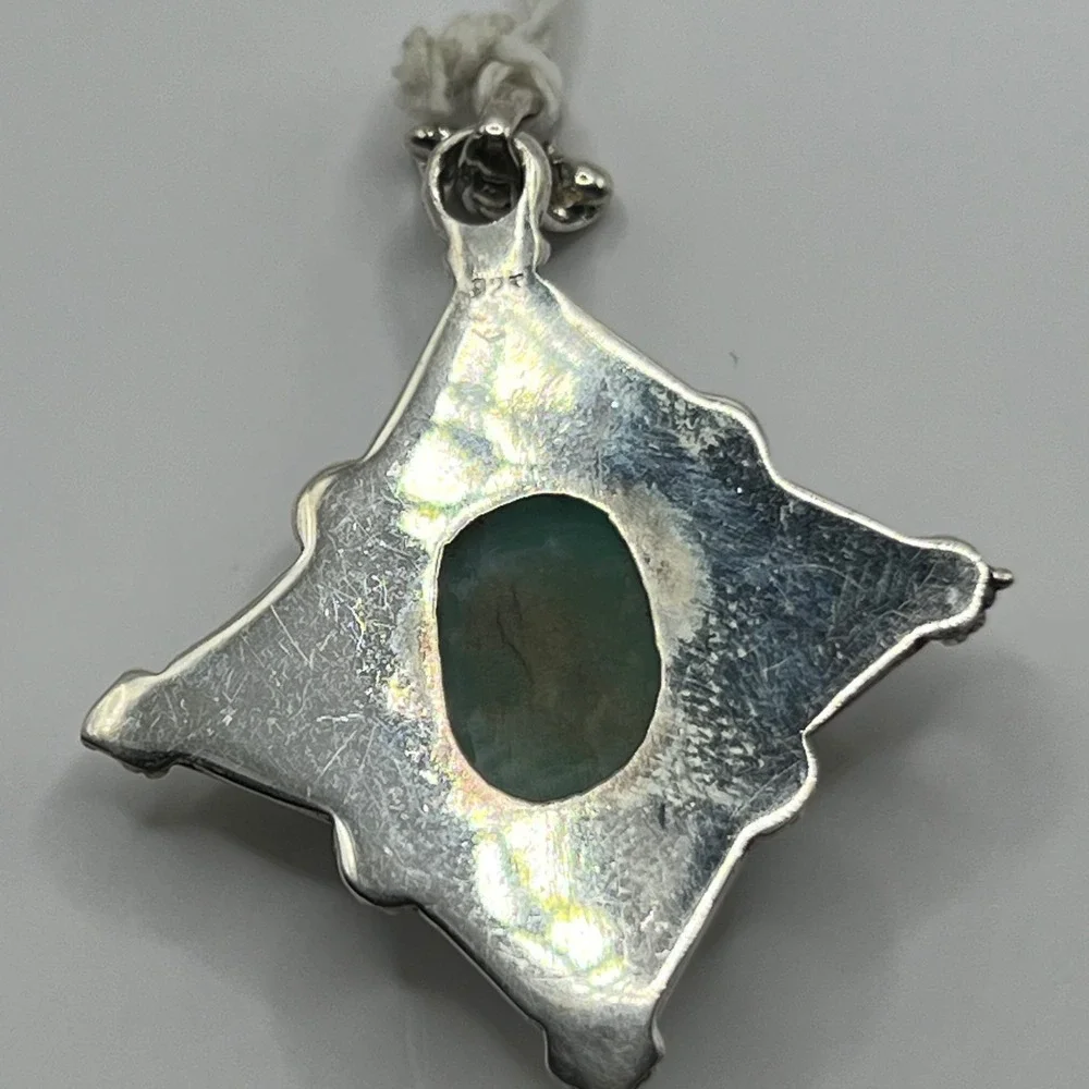 Sterling Silver‎ Amazonite Pendant Oval Cabochon Gemstone Vintage Style 925